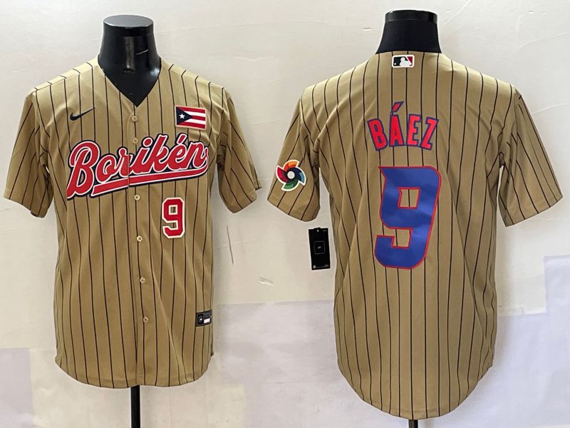 Men Puerto Rico 9 Baez Brown Stripe Joint Name 2025 Nike MLB Jersey style 3